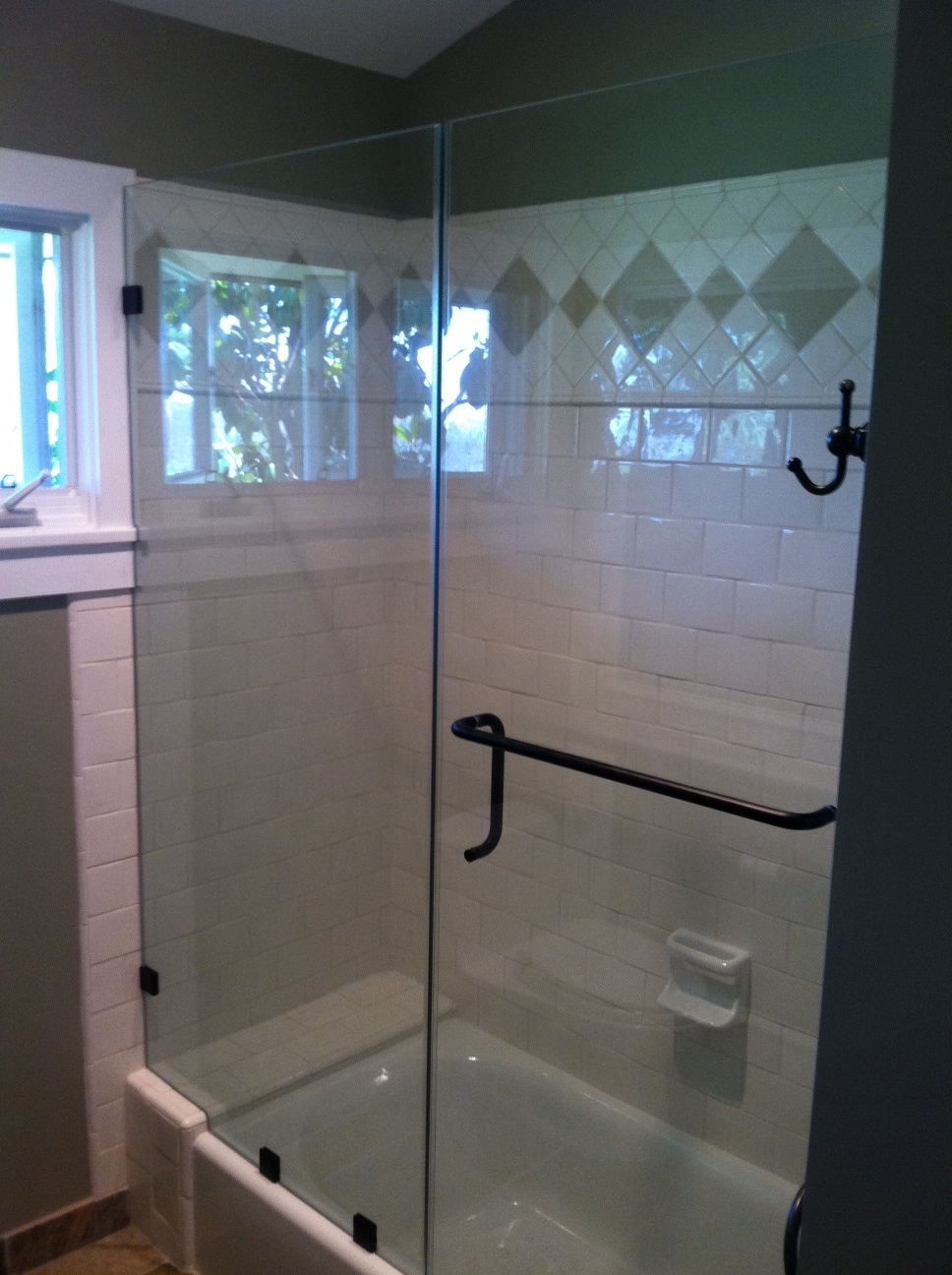 photo of shower on tub example. Coped tile notch.