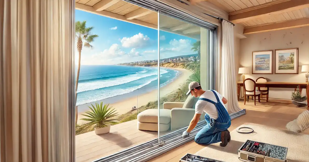 Sliding door window repair by on track in del mar, ca (artists rendering)