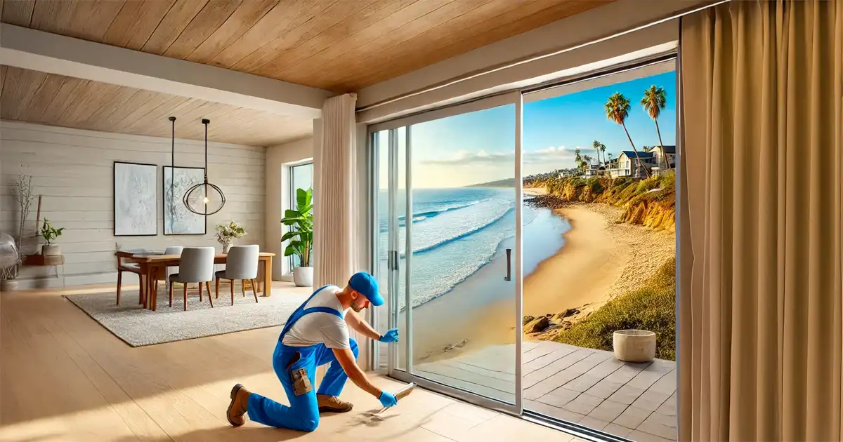 On track servicing sliding door in solana beach, ca, artist rendering